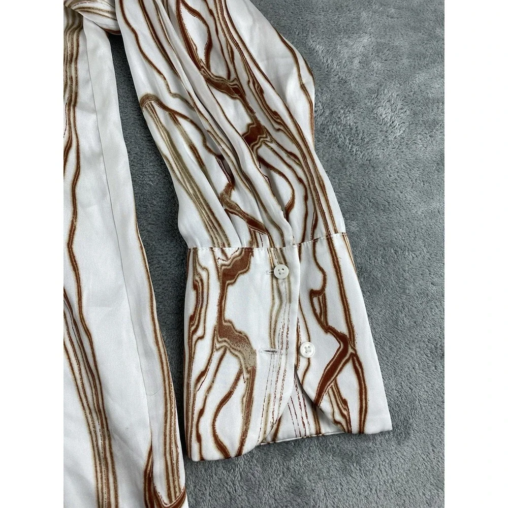 Worthington Women's Blouse XL Ivory Brown Button Up Casual C16